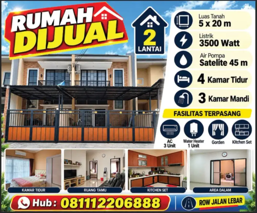 Di jual rumah 2 lantai semi furnished