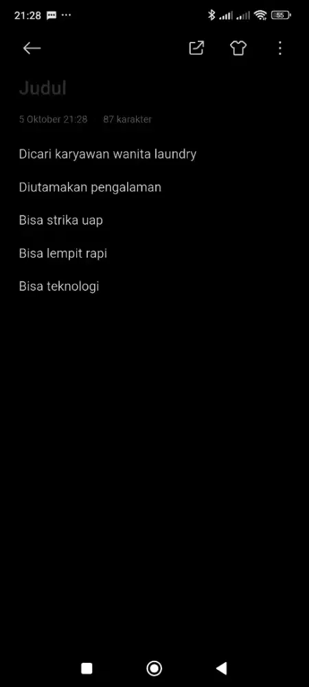 Dicari karyawan wanita kusus laundry