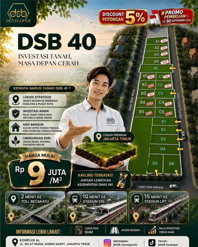 Dijual tanah kavling siap bangun komplek AL Duren Sawit
