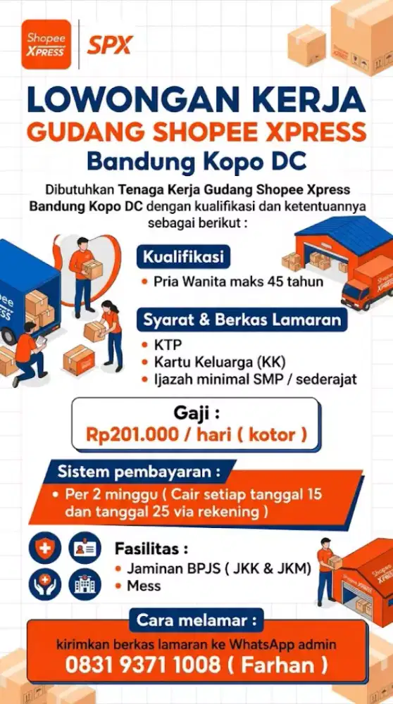 Lowongan Kerja Gudang Shopee Xpress Bandung Kopo DC