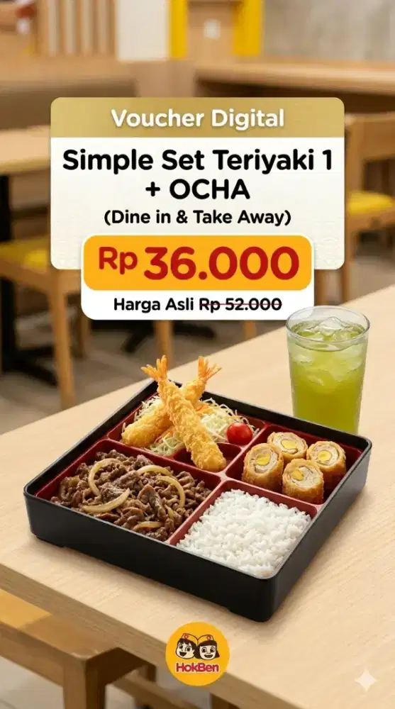 Voucher Hokben senilai 52ribu, HARGA 36RIBU NETT! Serbu sekarang!