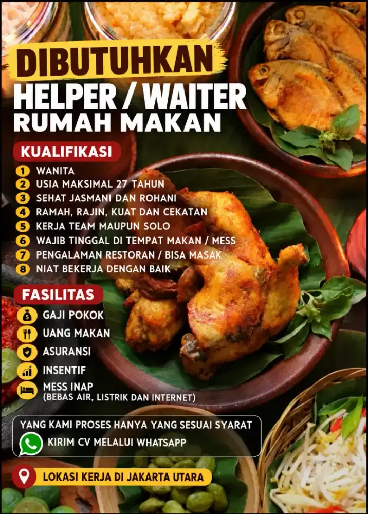 Helper / Waiter / Cook Rumah Makan Lalapan
