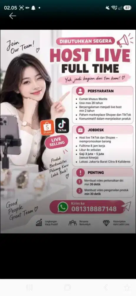 Lowongan kerja host live
