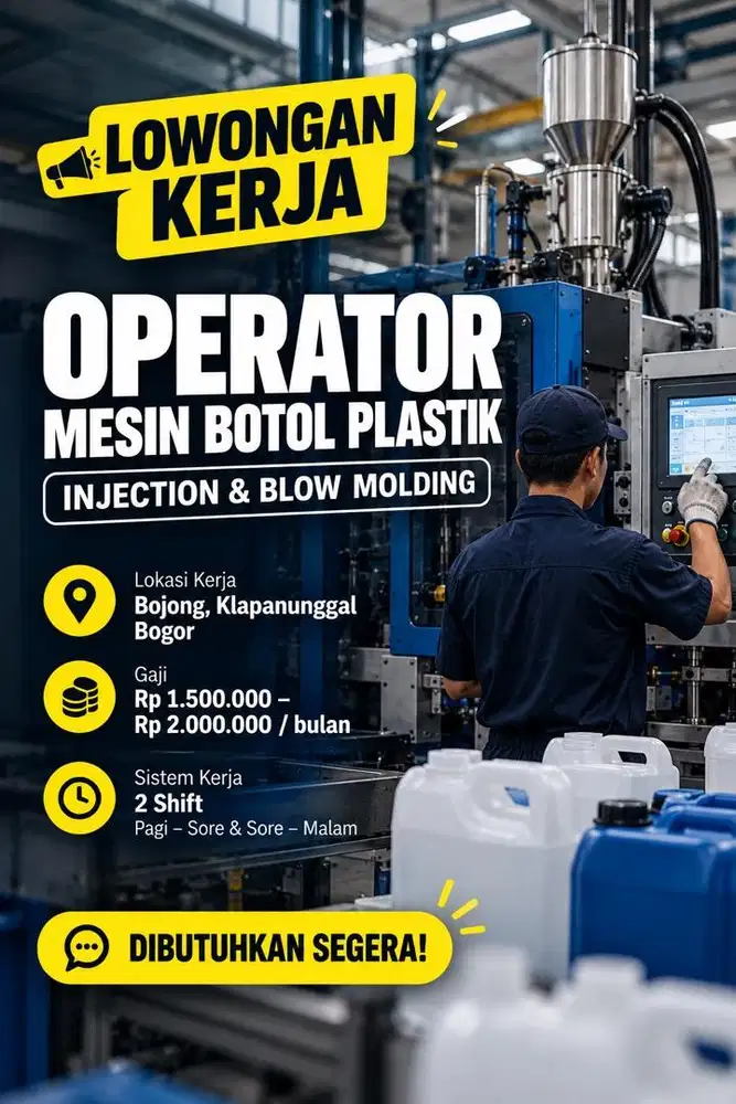 Lowongan Operator Mesin Botol Plastik – Klapanunggal Bogor