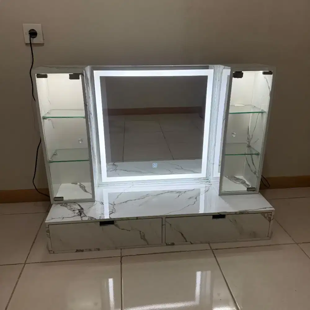 Meja Rias Gantung Lampu 3 Warna LED Touchscreen 100x35 Cermin Rias
