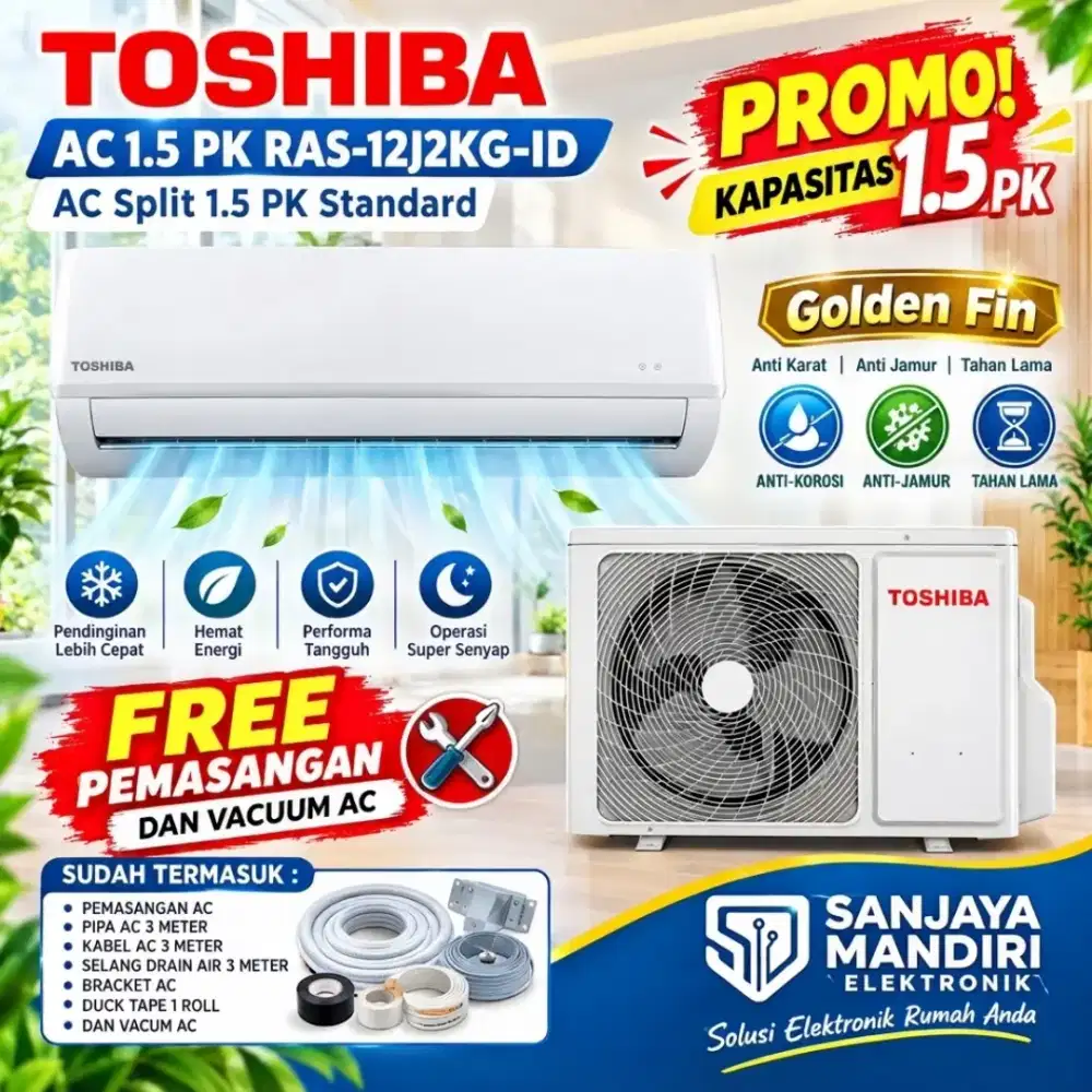 FREE PASANG! TOSHIBA Japan AC Split 1.5 PK Golden Fin R32 RAS-12J2K