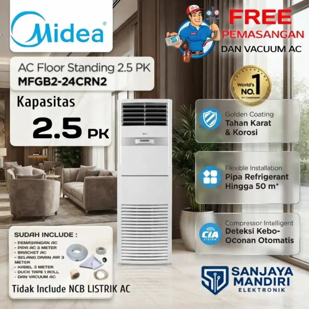 FREE PASANG! MIDEA AC FLOOR Standing 2.5 PK MFGB2-24CRN2 CIA Air R32