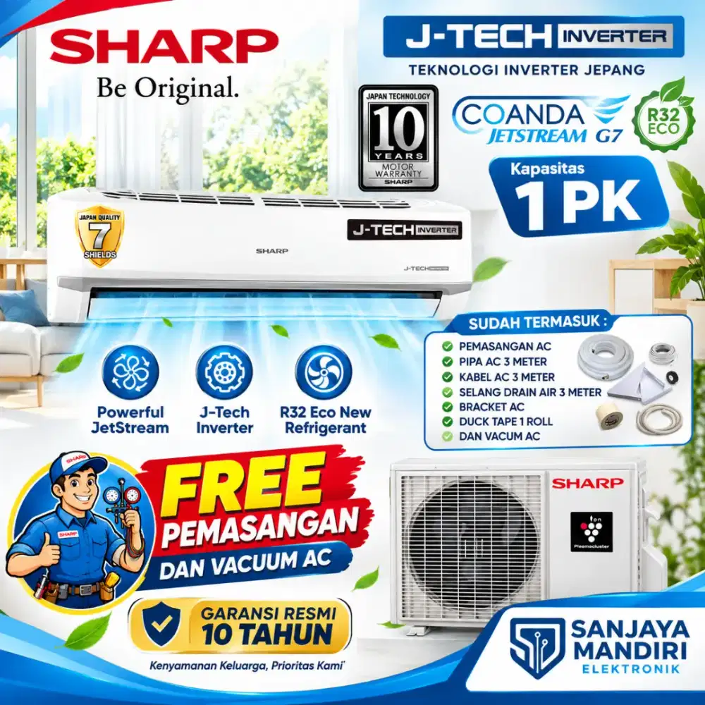 FREE PASANG ! SHARP AC Split J-TECH INVERTER 1 PK ION PLASMACLUSTER