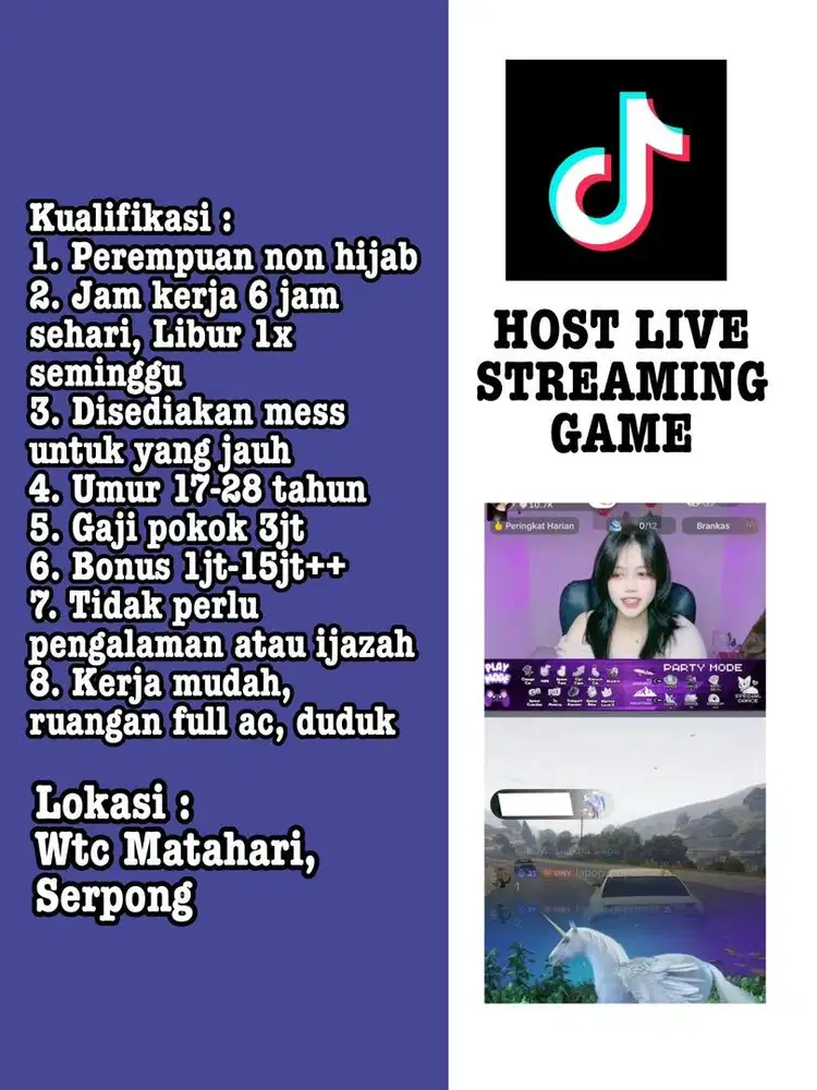(Loker) Lowongan Kerja Host Live Tiktok Main Game