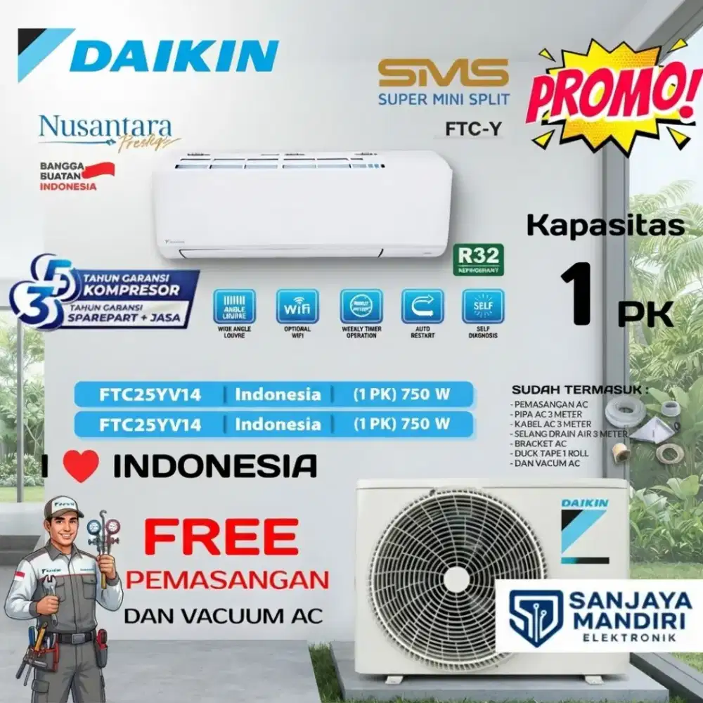 FREE PASANG! AC DAIKIN 1 PK FTC25YV14 Super Mini Split R32 Low Watt