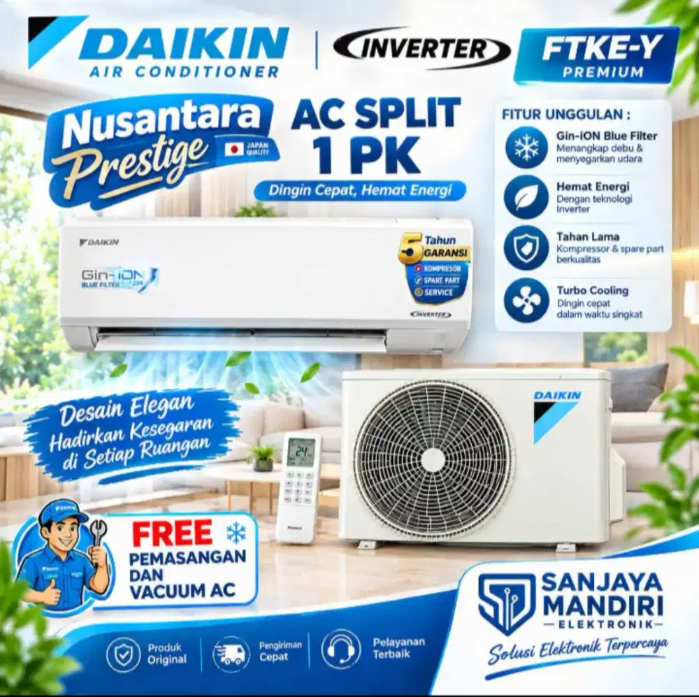 FREE PASANG! AC DAIKIN Nusantara INVERTER 1 PK FTKE 25YV14 R32 GIN-ION