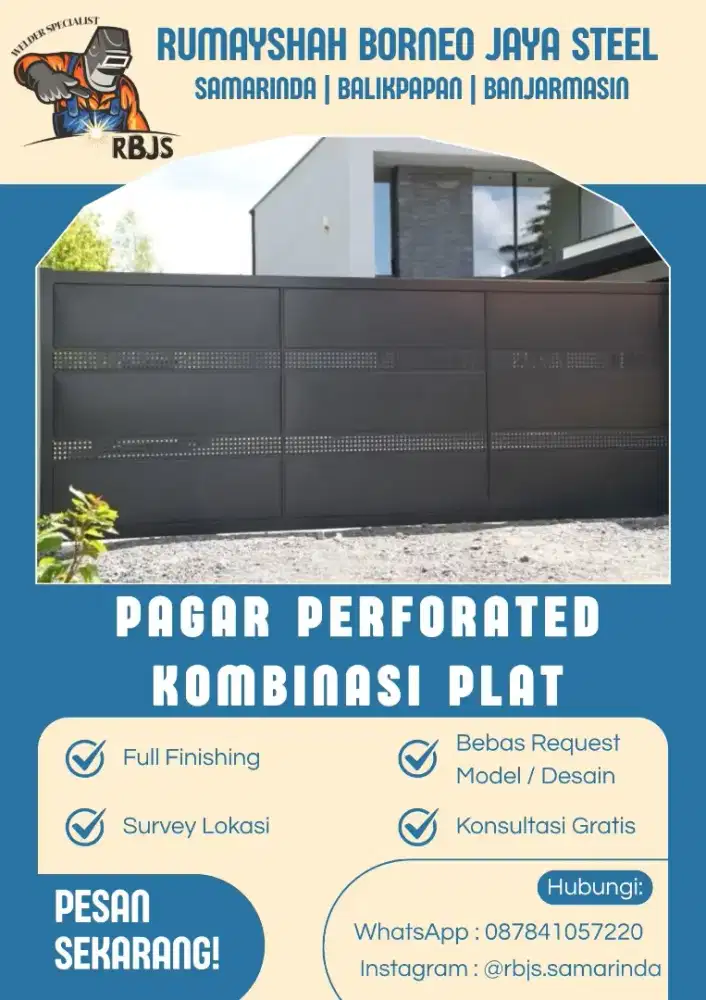 PAGAR PERFORATED KOMBINASI PLAT BESI | CUSTOM MINIMALIS