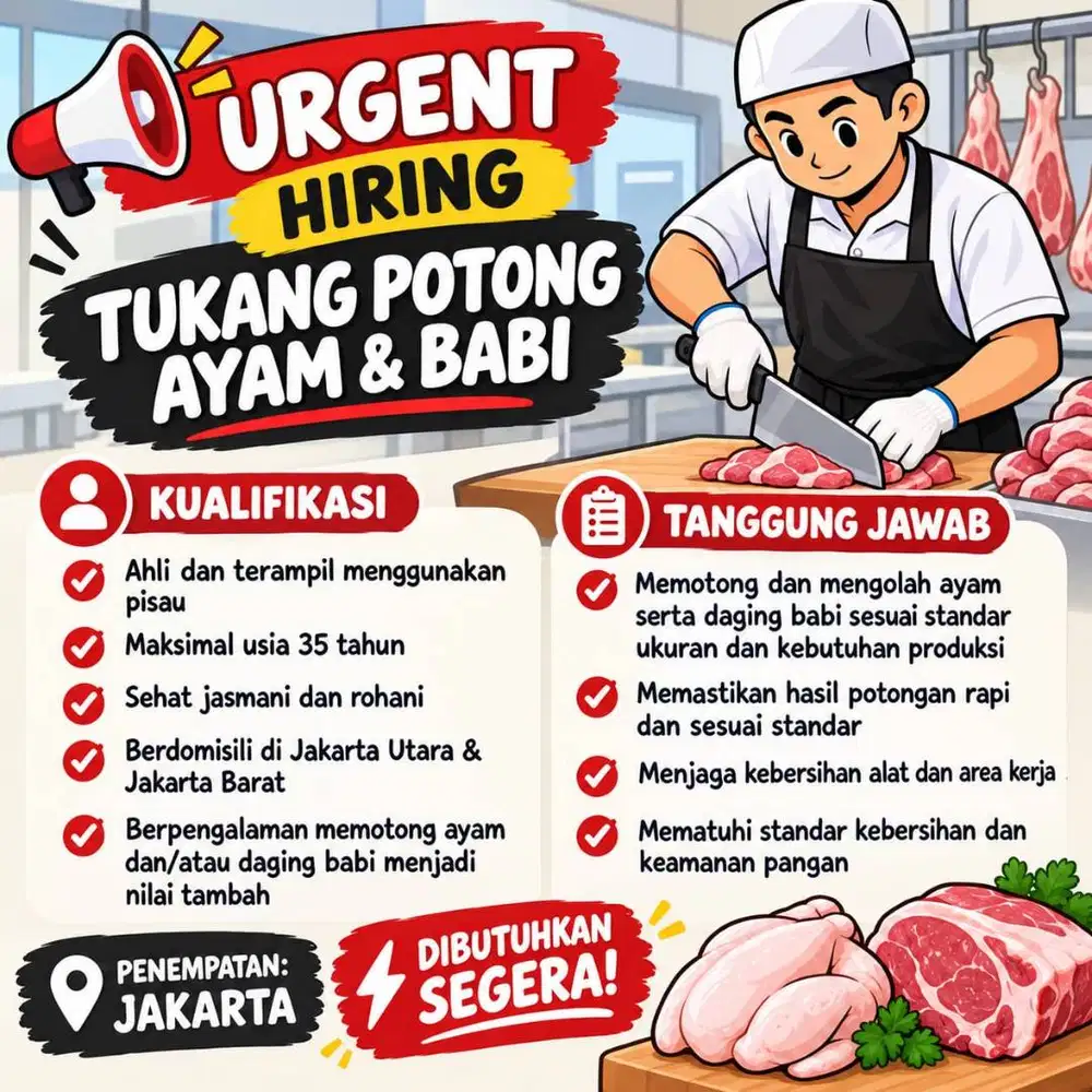 DIBUTUHKAN SEGERA – CREW POTONG BABI & AYAM