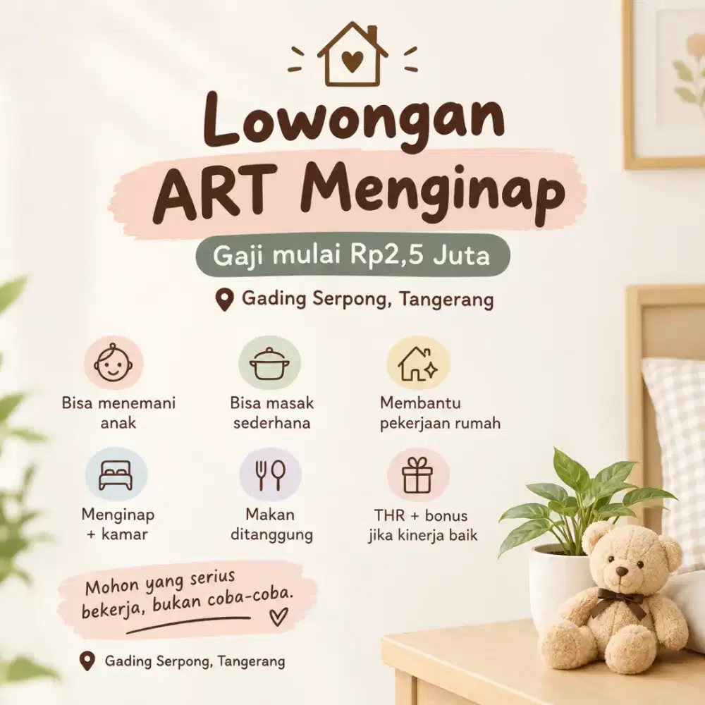 LOWONGAN ART MENGINAP – GADING SERPONG, TANGERANG