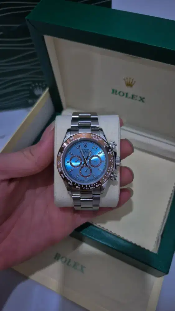 Jam Tangan Rolex Daytona Ice Blue Dial Stainless Steel Fullset Mulus