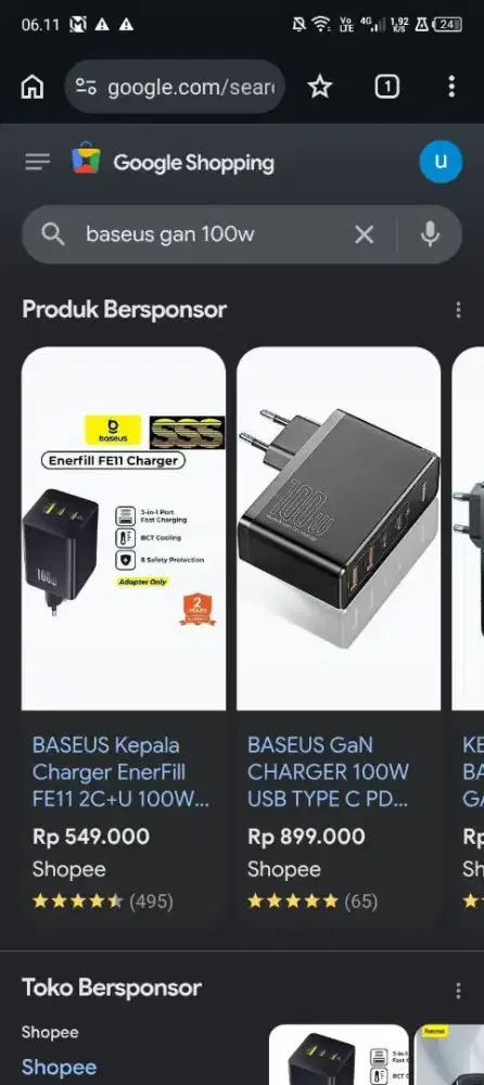 Charger baseus Gan3 100W
