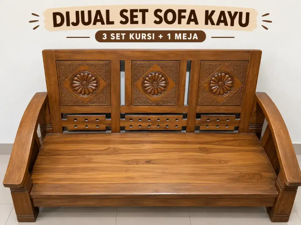 Set Sofa Kayu 3 Kursi + 1 Meja – Kondisi Sangat Bagus