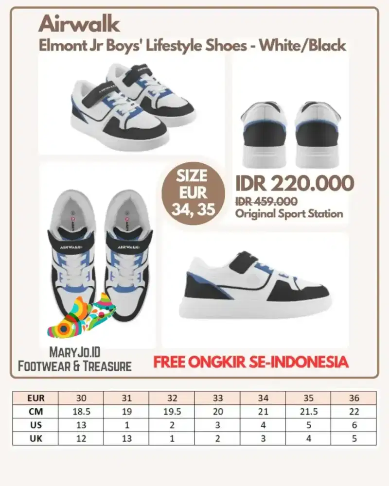 Airwalk Elmont Jr Boys' Lifestyle Shoes - White/Black : Size 34, 35