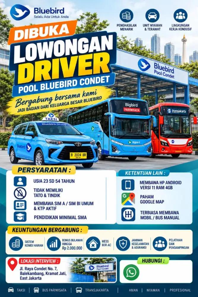 Lowongan supir, pengemudi, driver taksi