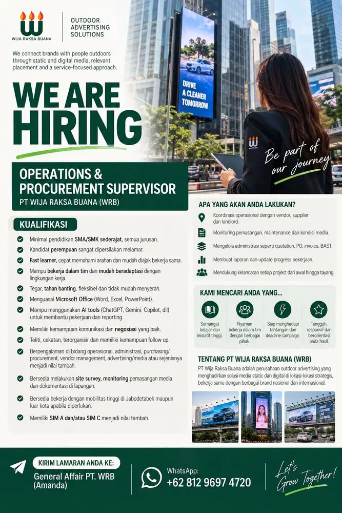 WE ARE HIRING NOW! Operations & Procurement Supervisior