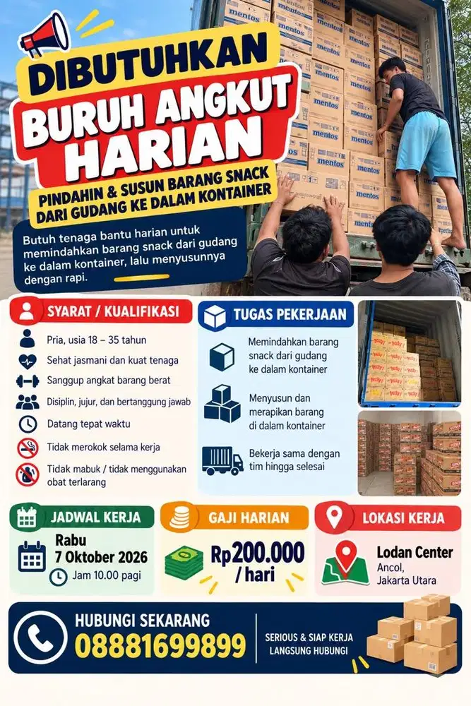 LOWONGAN BURUH ANGKUT KULI ANGKUT HARIAN