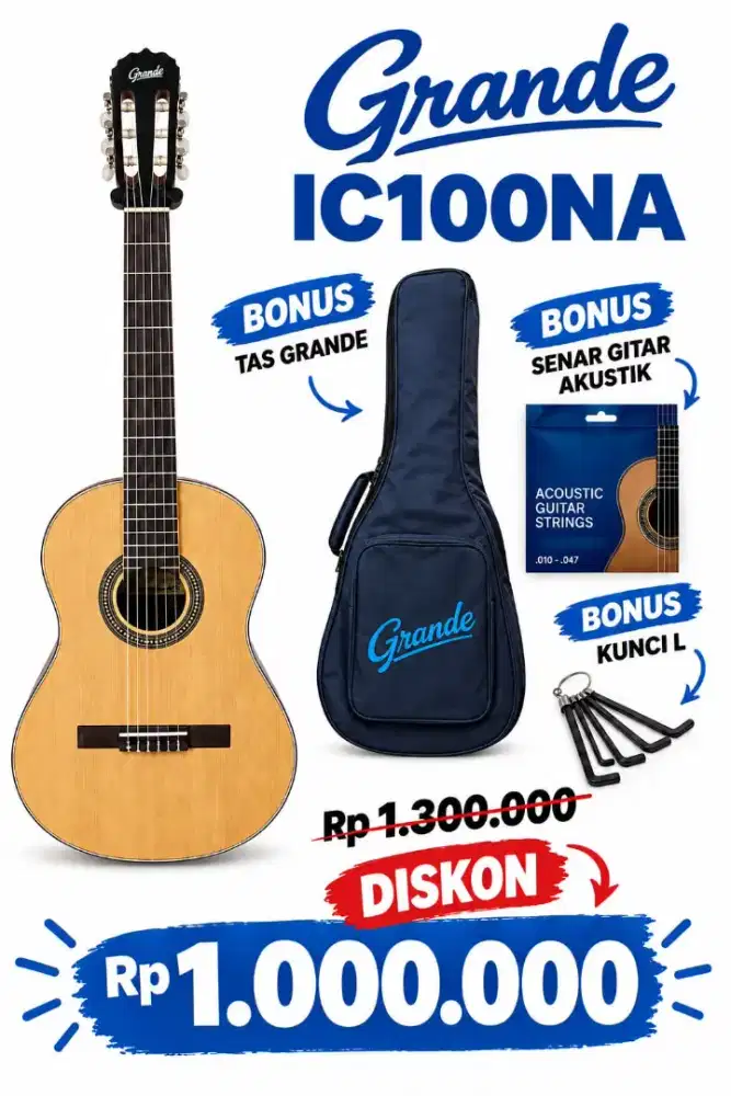 PAKET GITAR CLASSIC GRANDE IC100 NA (BISA CLASSIC & AKUSTIK)