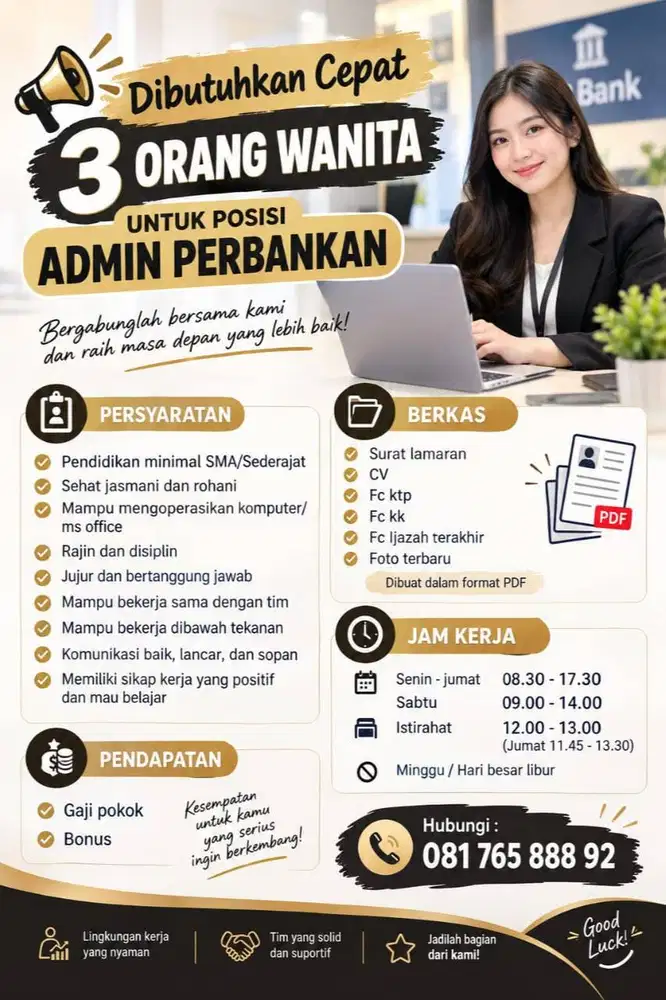 DIBUTUHKAN SEGERA 3 STAFF WANITA