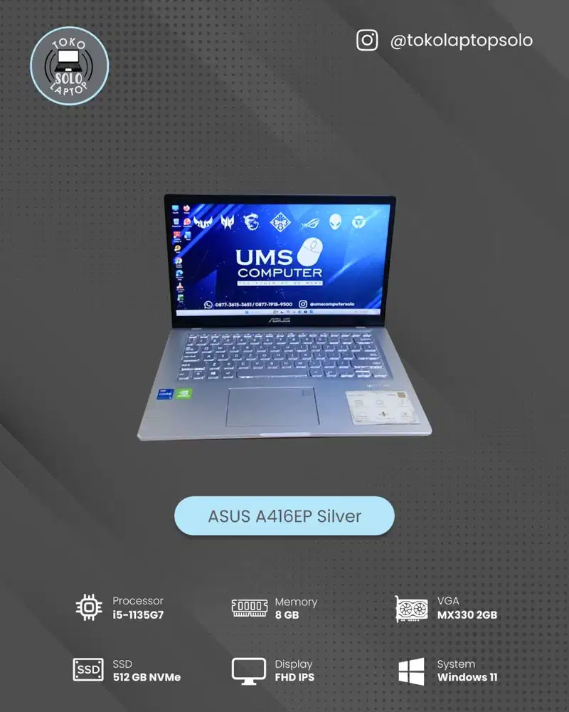 ASUS A416EP Silver Core i5-1135G7 RAM 8GB SSD 512GB NVIDIA MX330 2GB