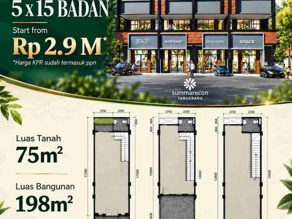 Ruko Perdana Emerald Commercial di Summarecon Tangerang Hadap Danau dan Boulevard Utama
