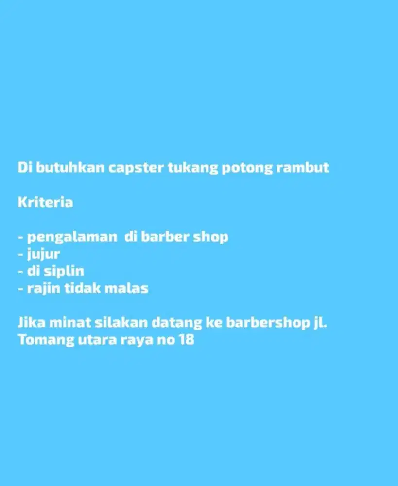 DI CARI CAPSTER TUKANG CUKUR