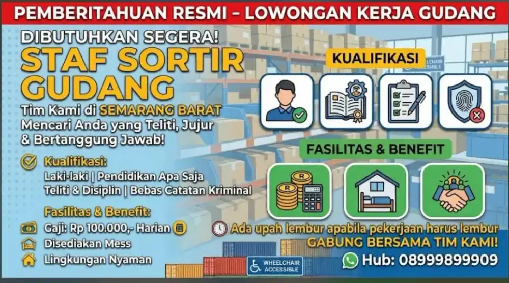 DIBUTUHKAN SEGERA staff sortir barang gudang lokasi di Semarang