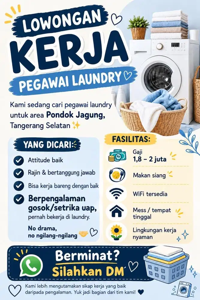Lowongan kerja Laundry tenaga setrika