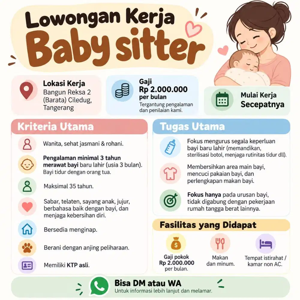 Lowongan kerja Baby sitter Menginap
