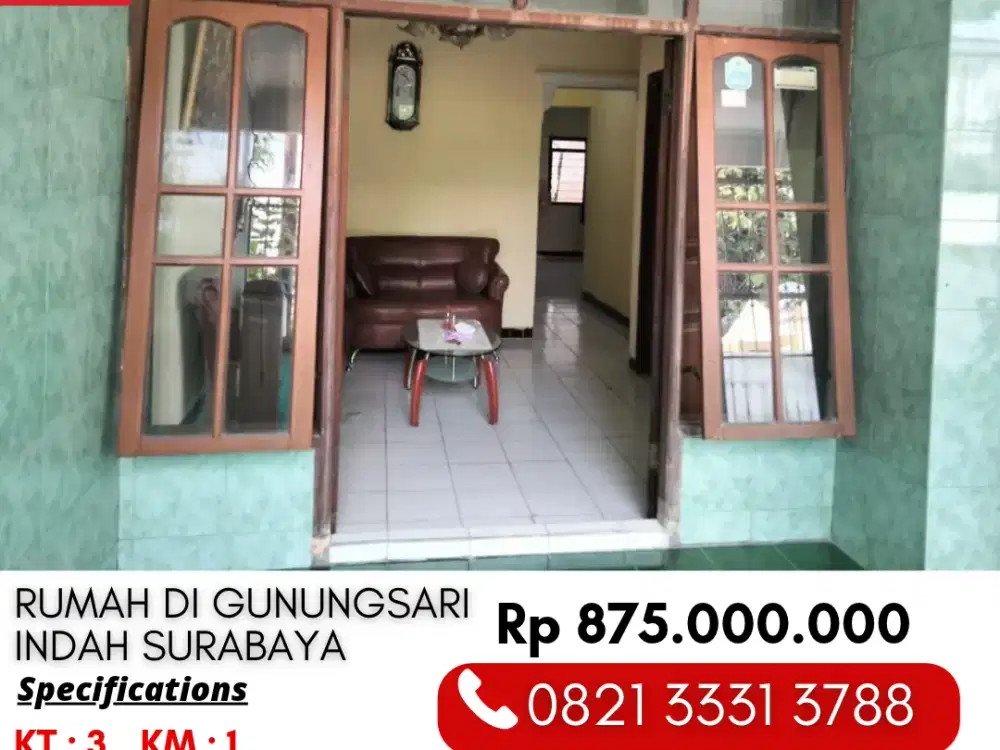 Dijual Rumah 3 Kamar 800 Jutaan Lokasi Dekat Jalan Raya Wiyung Surabaya