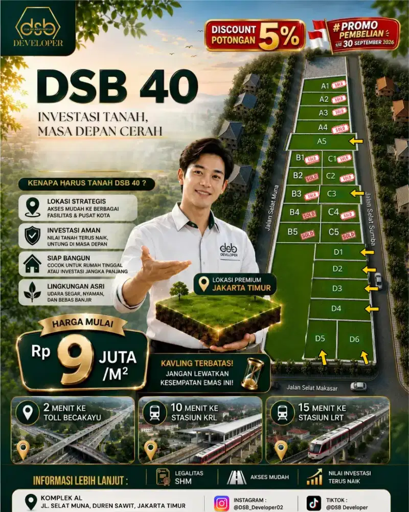 Tanah kavling siap bangun dijual di duren sawit dalam komplek AL