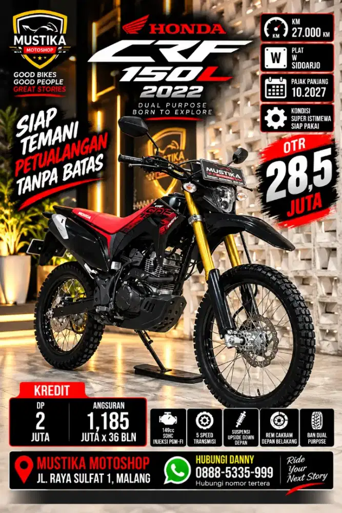 Unut Terawat‼️Honda CRF 150L 2022. DANNY Mustika Malang