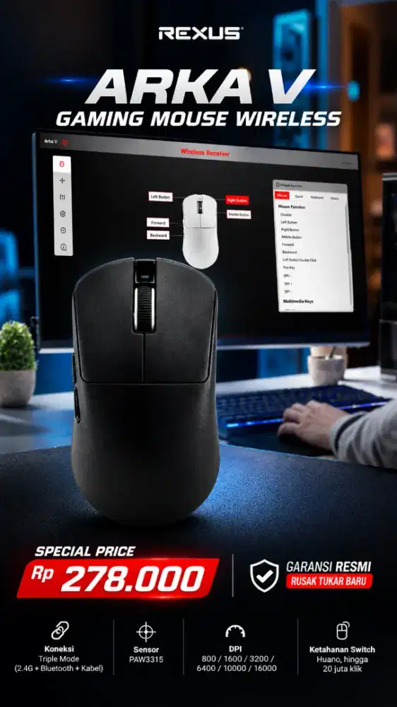 Mouse gaming bluetooth rexus ARKA V