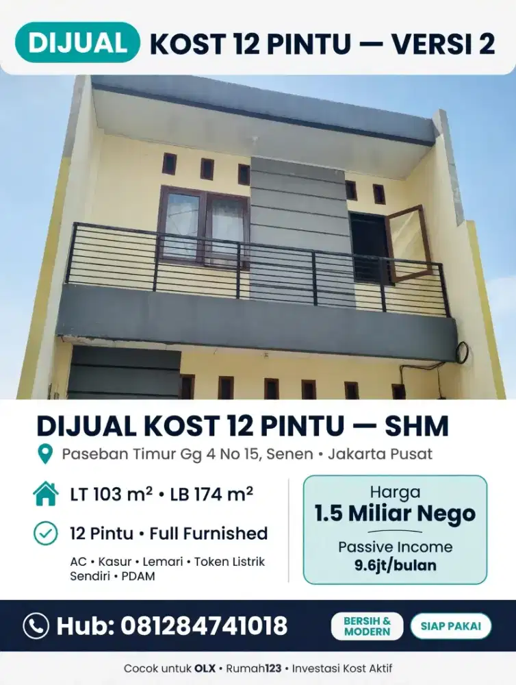 Di Jual Kost Aktif 12 Pintu full penghuni