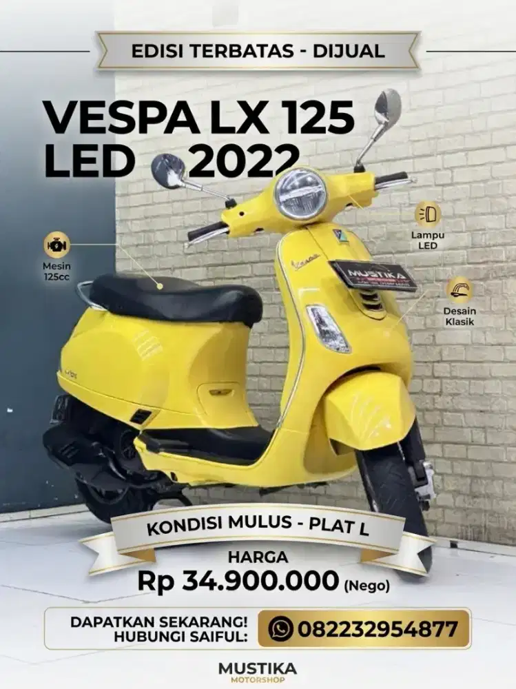 Obral Dp500rb Murah!!Vespa LX 125 Led 2022 Yelllow Plat L-Mustika