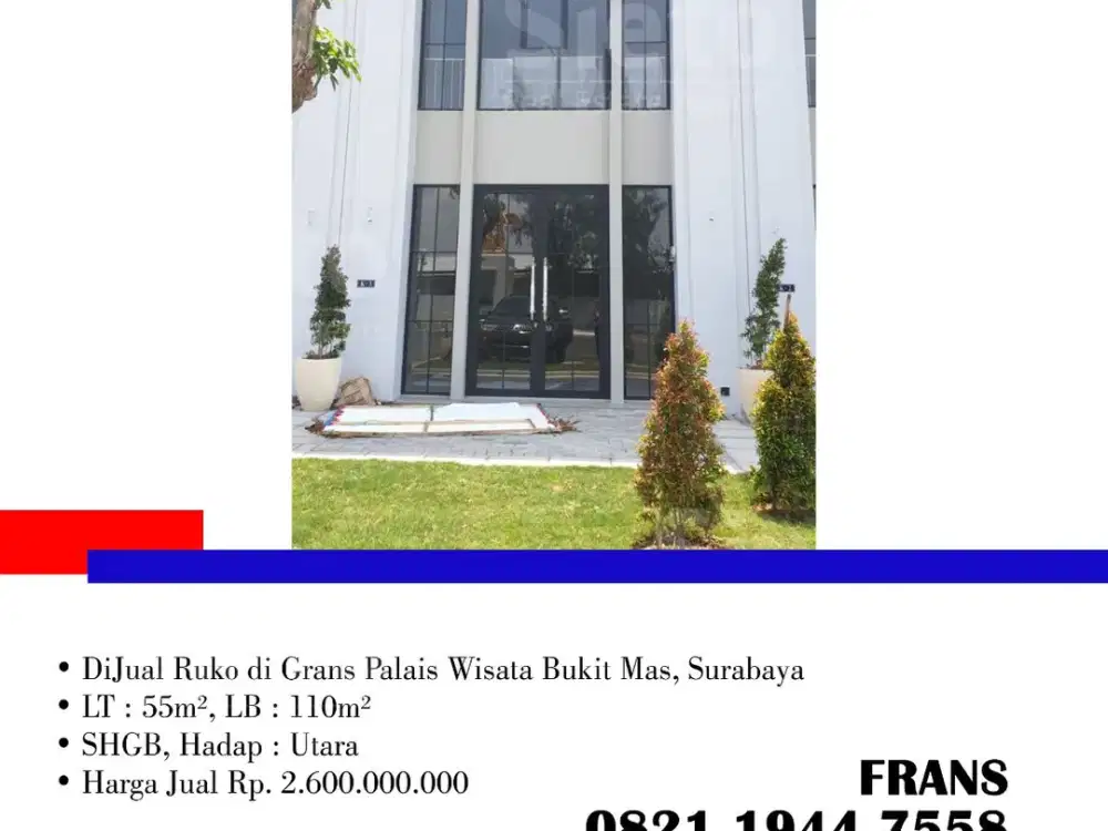 DiJual Ruko di Grand Palais Wisata Bukit Mas, di Kota Surabaya