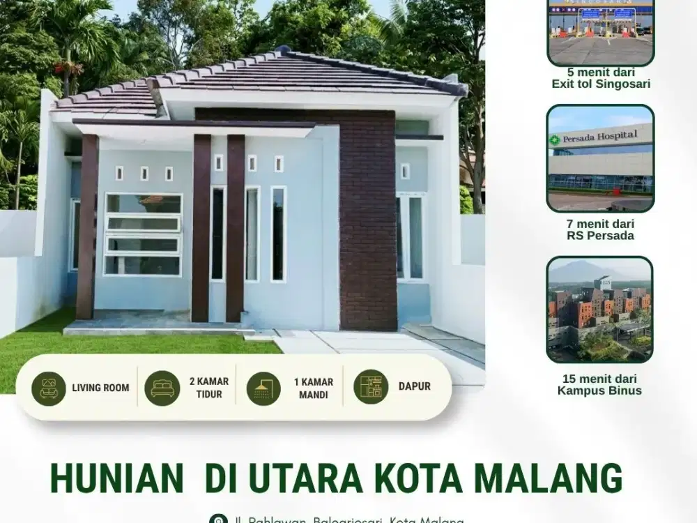HUNIAN 450 JUTAAN UTARA KOTA MALANG DEKAT TERMINAL ARJOSARI DEKAT AKSES TOL KARANGLO