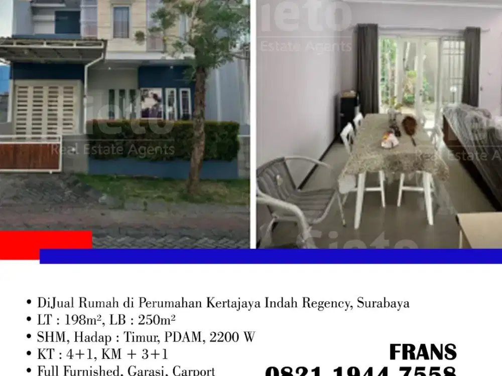 DiJual Rumah di Perumahan Kertajaya Indah Regency, di Kota Surabaya