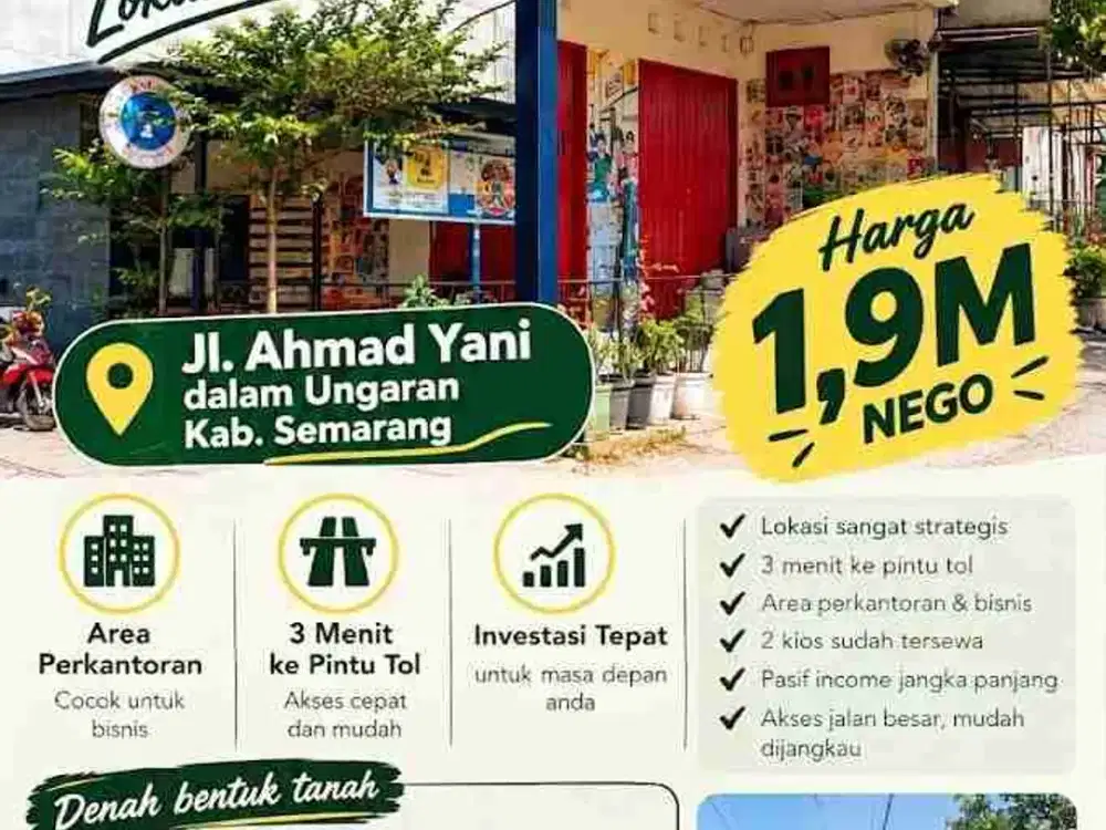 DIJUAL TANAH JL. AHMAD YANI UNGARAN DEKAT INDOGROSIR, UNIVERSITAS NGUDI WALUYO, RUMDIN BUPATI, DISPENDA UNDARAN KABUPATEN SEMARANG