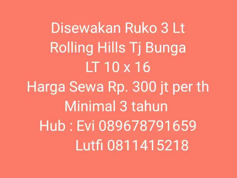 Disewakan Ruko 3 lantai di Rolling Hills Tjg Bunga Makassar