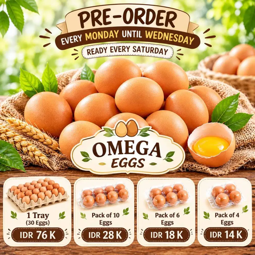 Telur Omega Segar Berkualitas Tinggi - Pre-Order (Siap Setiap Hari Sab