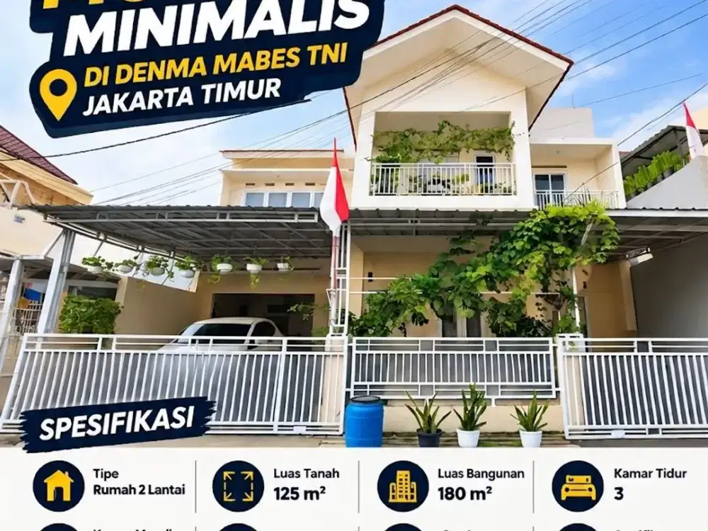 Rumah Modern Minimalis 2 Lantai 3 Kamar SHM di Denma Mabes TNI Cilangkap Rp2,1 M NEGO !!!