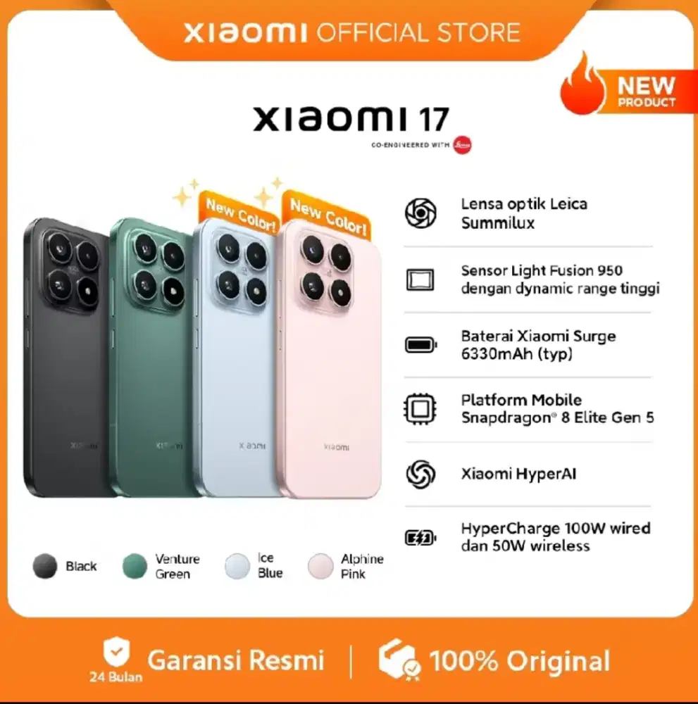 Xiaomi 17 Pink (128Gb/512Gb) garansi resmi SEIN