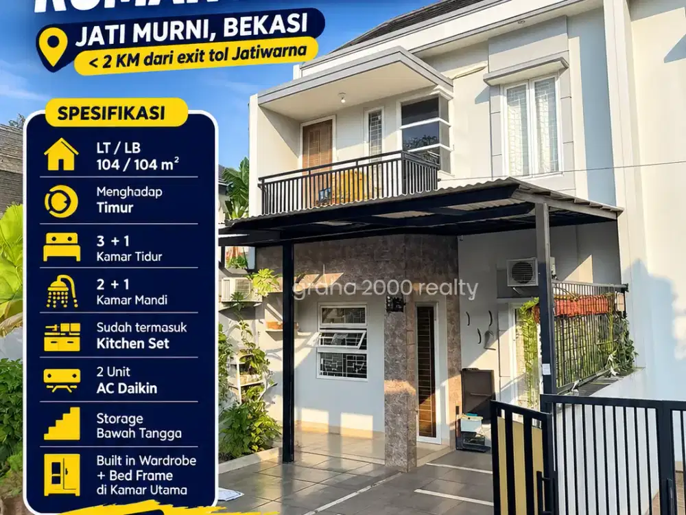 Rumah 2 Lantai Jati Murni Bekasi Dekat Exit Tol Jatiwarna 1,25 M Nego