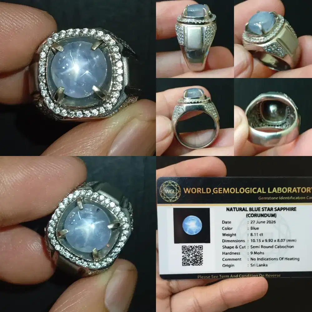 Ring Handmade Mewah Batu Star Sapphire Sri Lanka 8.11 ct no Heat
