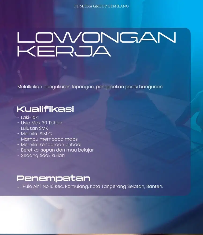 Dicari segera tukang ukur bangunan